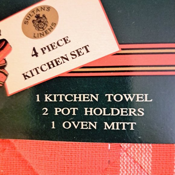 4-Piece Kitchen Set by Sultan's Linens Red w/ Silver Threads - Picture 2 of 4